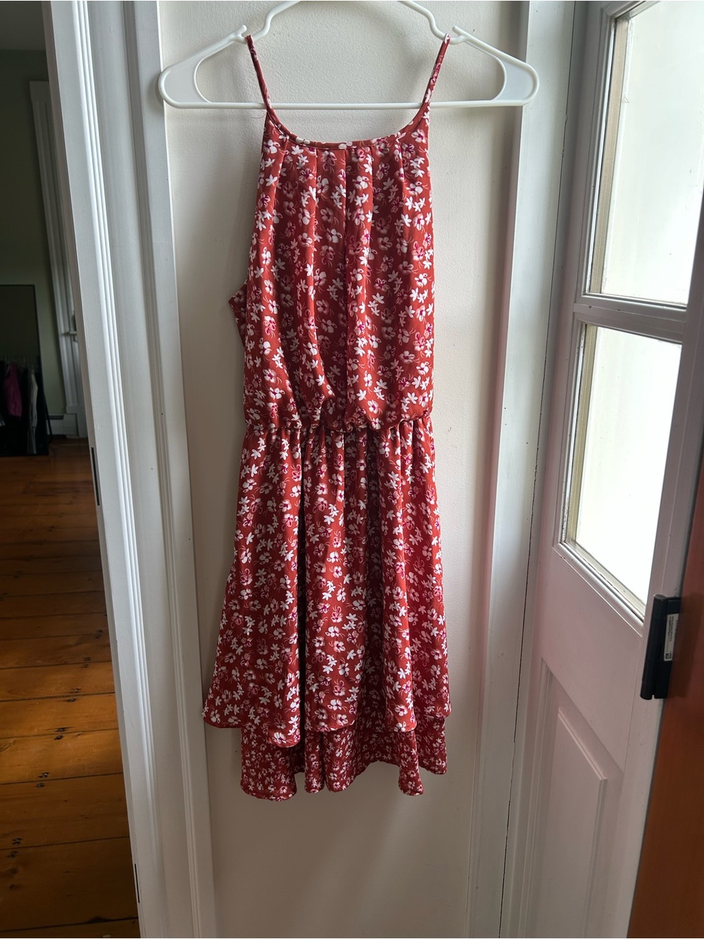 Francesca's Collections Red Floral Tiered Midi Dress